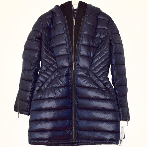 NEW French Connection Puffer Coat Jacket with Hood in Navy Blue - XS - Picture 2 of 14